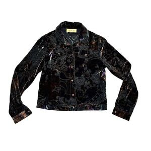 New Frontier Women's Floral Velvet Blazer Jacket Size S Multicolor Vintage